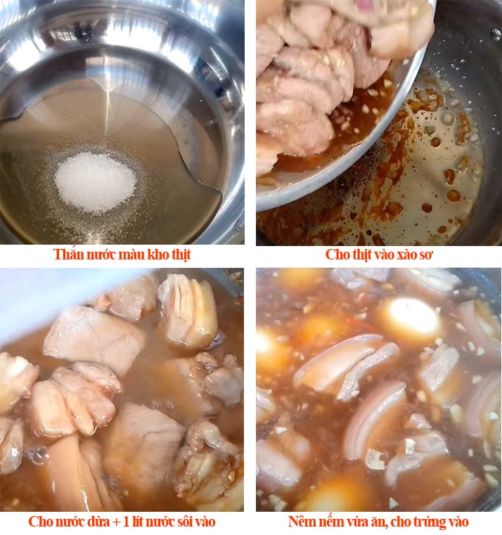 Bước 3: Kho thịt với nước cốt dừa