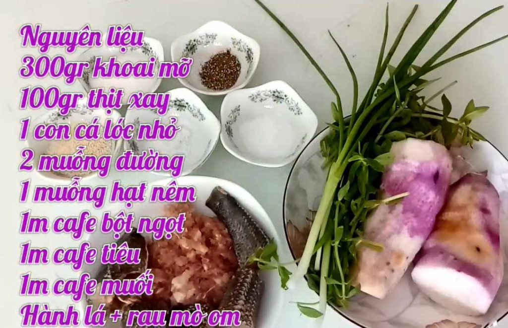 Nguyên liệu làm món canh khoai mỡ với cá lóc đồng