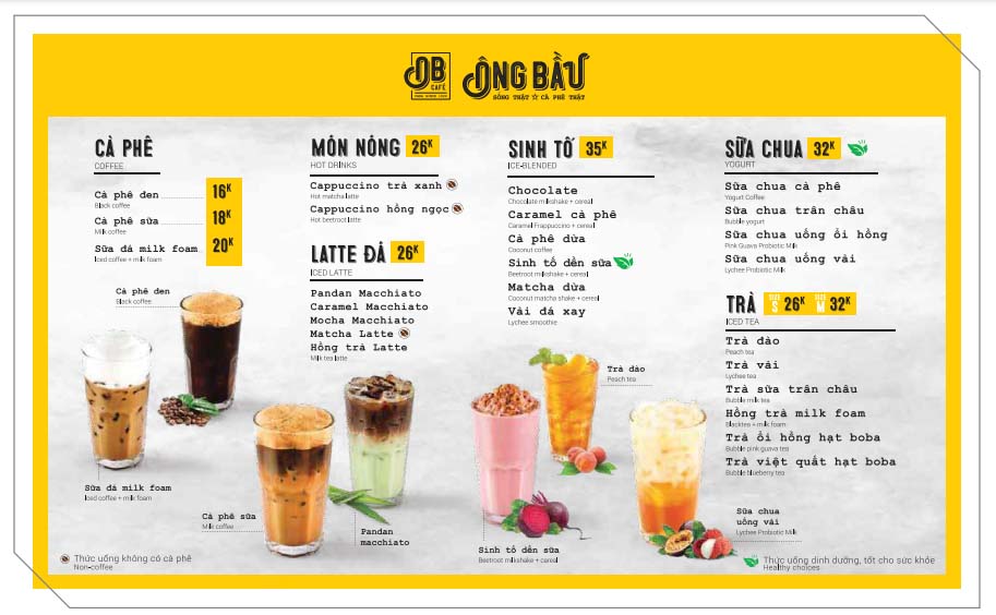 Menu mô hình C của Cafe Ông Bầu