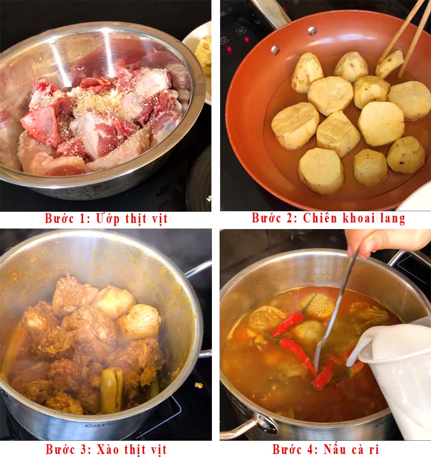 Các bước nấu nướng cà ri vịt của bác bỏ Tám
