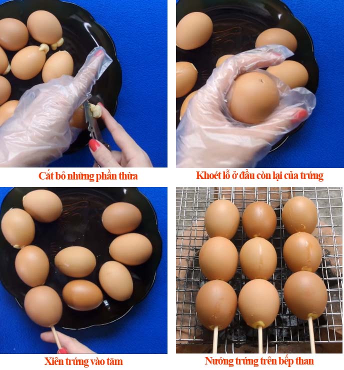 Xiên trứng vào tăm và nướng trứng